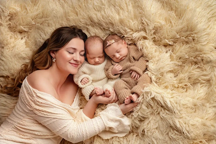 Mana mit Zwilling-Babys beim Fotoshooting